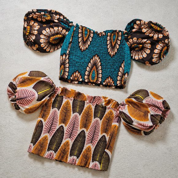 Unbranded Tops - African Floral Size S Puff Sleeve Crop Top Smocked Boho Festival Y2K Cottagecore